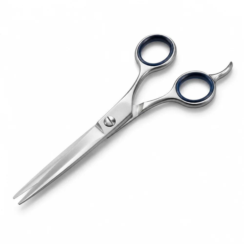 Generated demo image of unbranded professional barber scissors on a white background